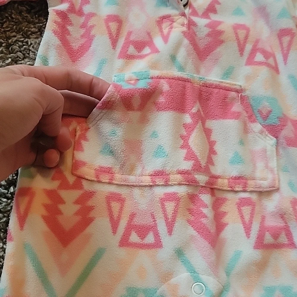 Carter's Fleece Hooded footless onesie jumpsuit aztek print size 3 mo